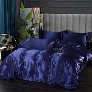 White Purple Silky Smooth Satin Pure Color Family Duvet Cover Bedding Set
